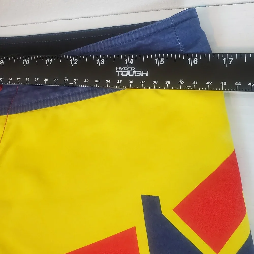 Fox Racing Mens Board Shorts Red Yellow Blue Colorblock Graphic Swim Trunks 31